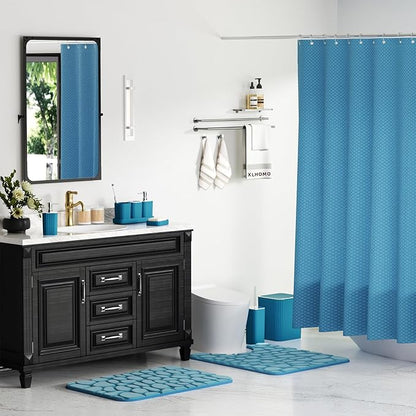 Bathroom Set with Shower Curtain and Rugs- 25PC Teal Bathroom Set, Bathroom Accessories Set, Shower Curtain Set, Trash Can, Qtip Holder Dispenser & Soap Dispenser