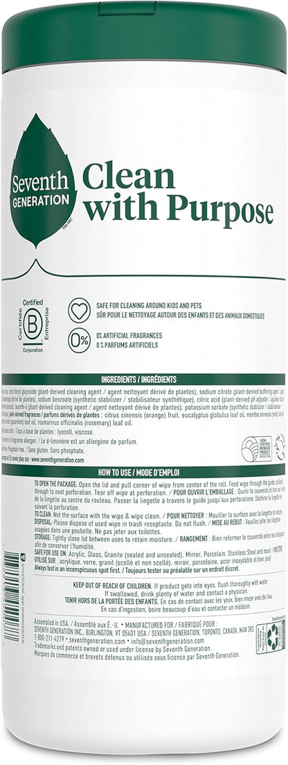 Seventh Generation Multi-Surface Cleaning Wipes, Garden Mint Scent, Cuts Grease & Grime, 35 Wipes