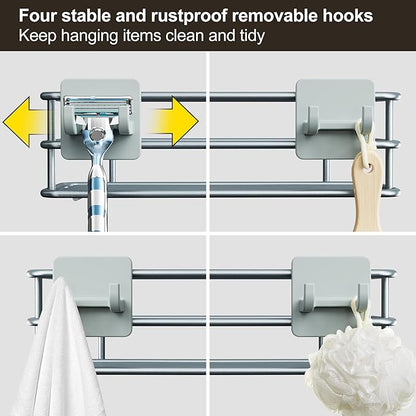 Orimade 4 Tier Adjustable Anti-slip Shower Caddy over Shower Head,Rustproof Bathroom Hanging shower Organizer with 4 Hooks for Razor,No Drilling Shower shelves Storage Rack, Light Grey