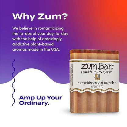 Indigo Wild Zum Goat's Milk Soap Bar - Bar Soap for Hands & Body Made with Essential Oils - 3 oz - Frankincense & Myrrh (3 Pack)