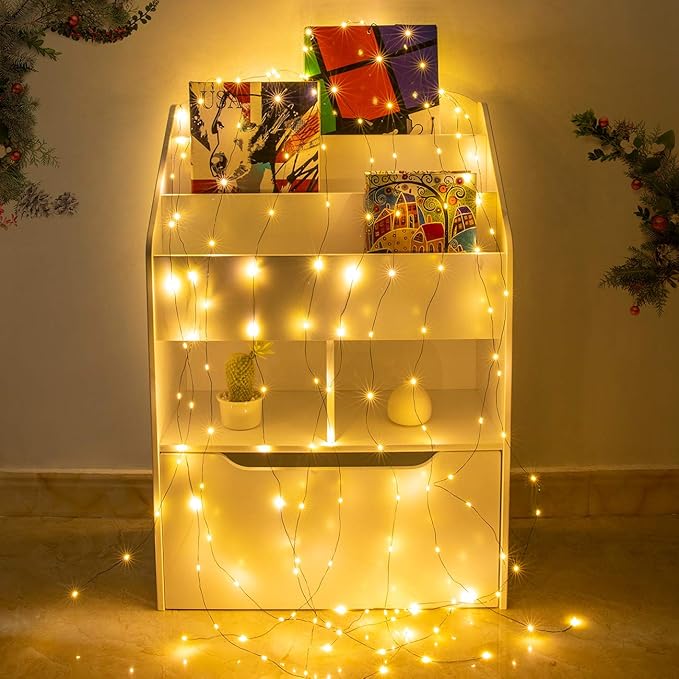 AWQ 200 LED 6.6FTx10 Christmas Tree String Lights 8 Modes LED Fairy String Lights USB Powered with Remote Control for Christmas Tree Wedding Party Home Decoration