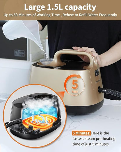 Handheld Steam Cleaner, 293°F 58 PSI Powerful Multipurpose Steam Mop for Home Use, 50Oz Capacity, Heavy Duty Steamer for home, Handheld Steamers, Floors, Cars, Tiles, Crack Cleaning, Titanium