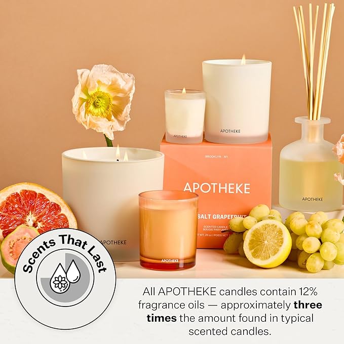 Apotheke Luxury Scented Candles for Home, Sea Salt Grapefruit - Petite Aromatherapy Jar Candle with Soy Wax Blend
