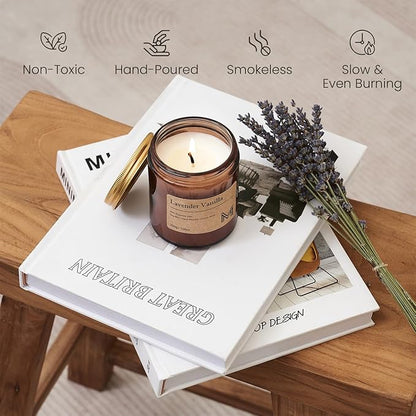 M&SENSE LavenderVanilla Scented Christmas Candle Gift, Aromatherapy Candle Set for Women, Soy Wax Candles Home Scented, Long Lasting Amber Jar Candles Gift for Christmas, Thanksgiving, Holiday