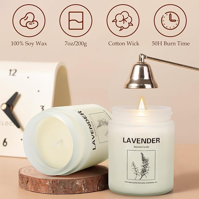 6 Pack Large 9 oz Natural Soy Wax Scented Candles- Lavender, Cactus Flower, Soft Floral & Fresh Wood- Long Lasting Aromatherapy Candle Gift Set for Home Relaxation, Holiday Gifts for Women