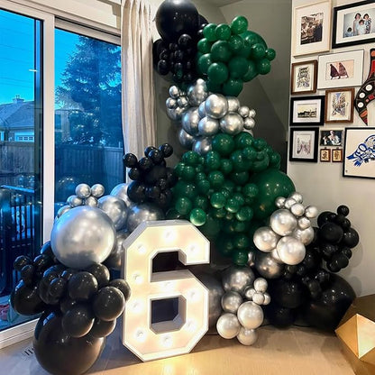 Dark Green Black Silver Balloon, 60 Pcs 12 Inches Silver Green Black Confetti Balloons for Boys Men Football Video Gamer Soccer Army Graduation Baby Shower Birthday Party Decorations