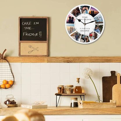 Personalized Photo Collage Wall Clock - 10 Picture Family Quote Clock, Custom Rustic Farmhouse Style for Home, Kitchen, Living Room, Silent Battery Powered, Gift for Christmas
