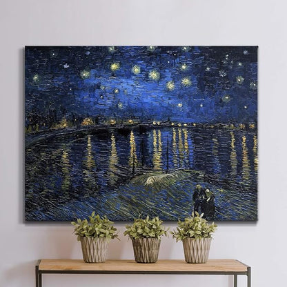 Wexford Home Home Decor Landscape Canvas Wall Art Abstract Floral Painting Modern Pictures Artwork Decoration for Living Room Kitchen Bathroom Office, Ready to Hang, starry night over rhone, 24x36