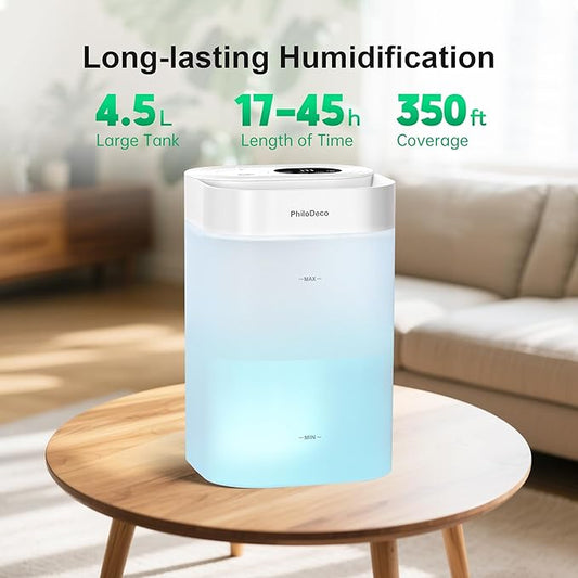 PHILODECO 4.5L Cool Mist Humidifier for Bedroom, Baby Nursery & Plants – Ultrasonic, Silent, with Aroma Diffuser, Multi-Color LED Night Light, Leak-Proof and Easy to Clean
