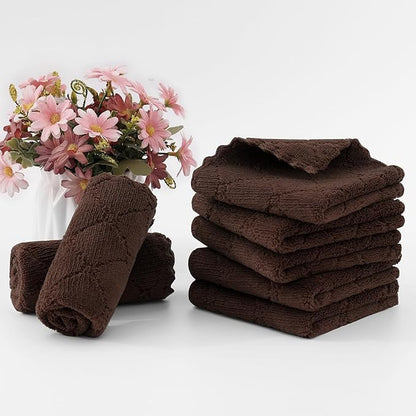 Homaxy 24 Pack Kitchen Dish Cloths (10 x 10 Inches, Brown), Super Soft and Absorbent Coral Velvet Dish Towels, Nonstick Oil Fast Drying Microfiber Cleaning Cloth, No Lint Household Dishcloths