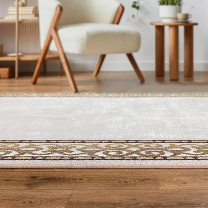 Antep Rugs Alfombras Bordered Modern 3x5 Non-Slip (Non-Skid) Low Pile Rubber Backing Indoor Area Rug (Beige, 3' x 5')