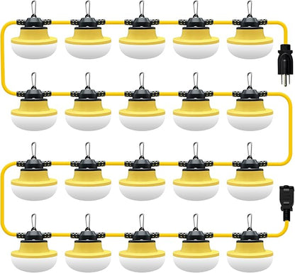 New 200FT Construction String Lights LED Industrial Grade Best for Construction Sites,Renovation, Walkways,Patio,Mine cave,Outdoor Lighting Solutions Use,Free for Climbing Hook 3Prong