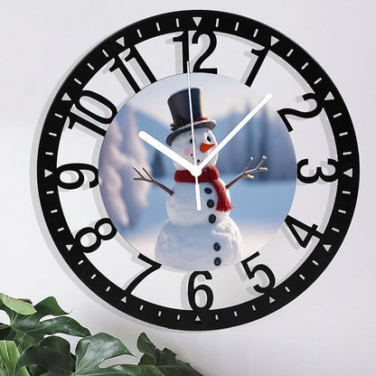 Wall Clock 10 Inch Silent Non-Ticking Modern Clocks Battery Operated - Analog Small Classic for Office, Home, Living Room,Bathroom, Kitchen, Bedroom, School,Snowman Clock
