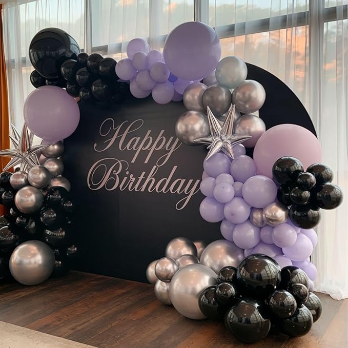 Purple Pink Balloons, 12 Inch Metallic Silver Purple Pink Black Balloons, Pastel Pink Purple Latex Helium Balloon for Girls Women Wedding Bride Shower Baby Shower Birthday Party Decorations