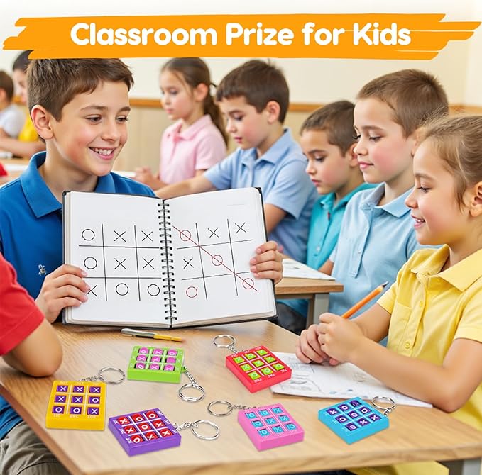 24PCS Tic Tac Toe Game Birthday Party Favors Valentines Goodie Bags Stuffers for Kids 3-5 4-8 8-12 Classroom Treasure Chest Carnival Prize Box Toys Bulk Keychain Pinata Filler Return Gift for Girl Boy