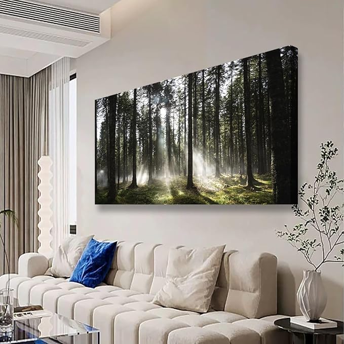 Sunlight Forest Pictures Canvas Wall Art for Living room Office Bedroom Wall Decor,Forest Wall Art Print Paintings Modern Darkly Green Nature Landscape Artwork Waterproof Ready to Hang-28x57 inch