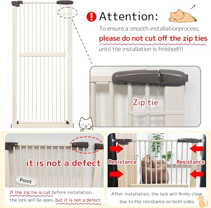 Lumizone Extra Tall Cat Gate 61.02" High Pressure Mounted Extra Wide 63.39"-67.32" (17Sizes) 1.37" Gap No Drilling Auto-Close Tall Pet Gate for Dogs (Cream, 63.39"-67.32" W)