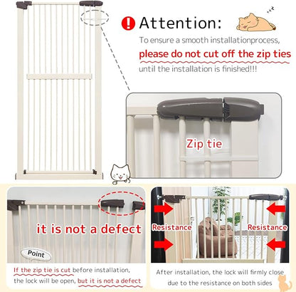 Lumizone Extra Tall Cat Gate 61.02" High Pressure Mounted Extra Wide 63.39"-67.32" (17Sizes) 1.37" Gap No Drilling Auto-Close Tall Pet Gate for Dogs (Cream, 63.39"-67.32" W)