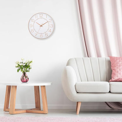 HZDHCLH Modern Wall Clocks Battery Operated,10 inch White and Rosegold Clock for Wall,Silent Small Wall Clock for Living Room Bedroom Kitchen Office Nursery Decor