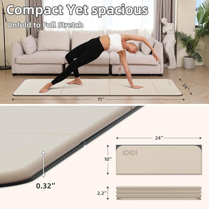 Foldable Yoga Mat Extra Thick 0.32 Inches Eco-Friendly POE Material, Non-Slip Design Fitness Mats, Multi-Purpose Workout Mats For Studio or Home Use (70 x 24 x 0.32 inches）