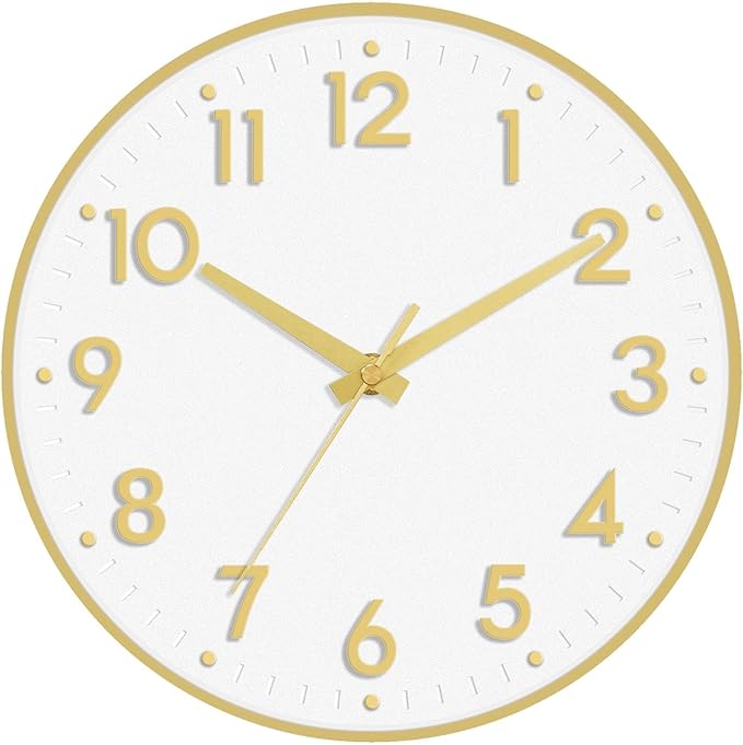 Mosewa Wall Clock 8 Inch, Battery Operated Silent Non-Ticking Modern Analog Clock Decorative for Kitchen, Bedroom, Office(White Gold)