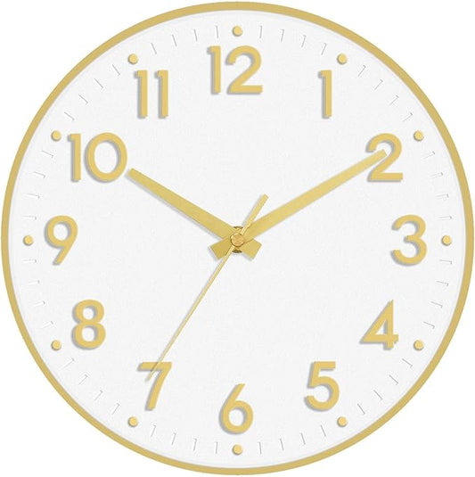 Mosewa Wall Clock 8 Inch, Battery Operated Silent Non-Ticking Modern Analog Clock Decorative for Kitchen, Bedroom, Office(White Gold)