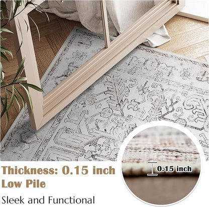 jinchan Kitchen Runner Rug 3x8-2pcs, Bohemian Hallway Washable Rug Floral Non Slip with Rubber Backing Vintage Carpet Runner for Bedroom Bathroom Laundry Room Living Room Taupe