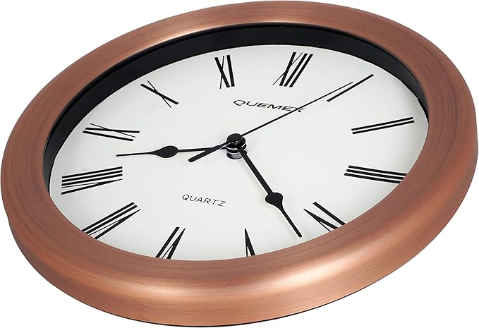 JUSTIME 8.5 inch Brushed Metal Water Resistant Wall Clock, Special for Small Space, Office, Boats, RV (WM86-RC-R Retro Copper)