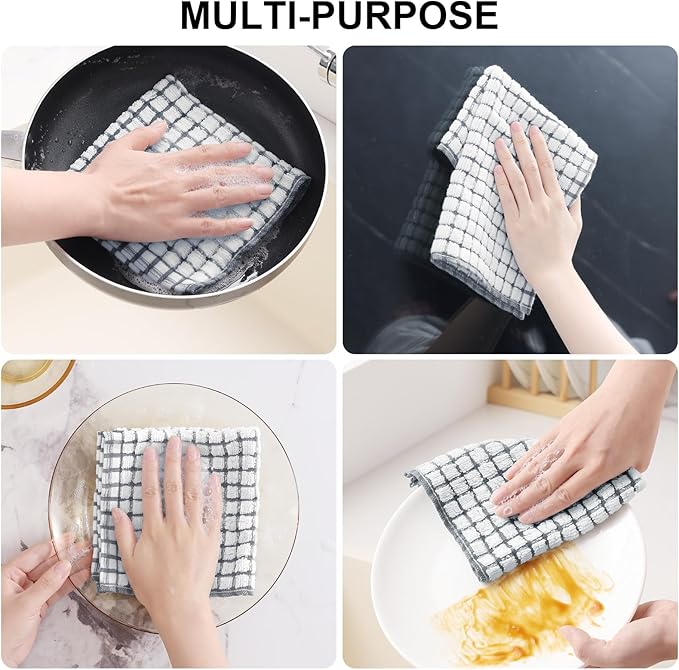Kitinjoy Cotton 8 Pack Terry Kitchen Dish Cloths, 12 x 12 Inches Super Soft and Absorbent Dish Rags, Quick Drying Dish Towels for Washing Dishes, Multi-Colored