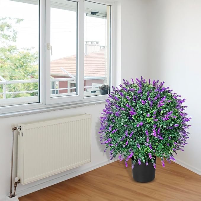 WAYNHUI Tall Artificial Lavender/Rose Topiary Ball Tree Set of 2 Pack Potted Bushes UV Resistant Potted Plants for Indoor Outdoor Home Garden (Lavender)