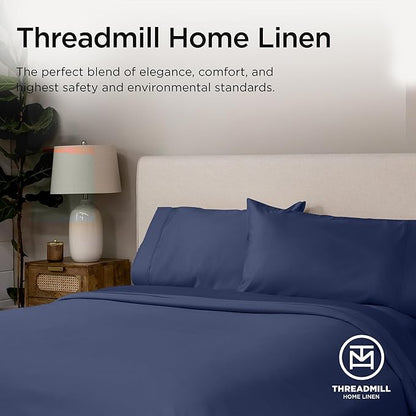 Threadmill Twin Sheet Set |656 Thread Count 100% Supima Cotton Sheets for Twin Mattress |Solid Sateen Twin Bed Sheets Set | 16” Deep Pocket | Soft Breathable 3-Piece Cooling Sheet Set | Folkstone Blue