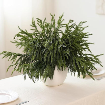 40 Pcs Real Touch Norfolk Pine Branches, Artificial Christmas Green Plants Branch Faux Greenery Stem Fake Pine Picks for Vase DIY Crafts Garland Wreath Xmas Indoor Outdoor Decor(18 Inches)