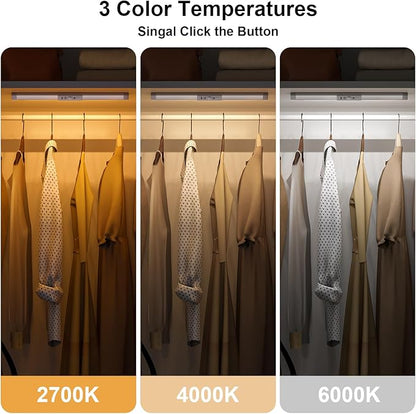 WOBANE LED Closet Lights Motion Sensor with Eye-Protection,Rechargeable Wardrobe Lighting with 3 Color,Dimmable Battery Operated Light Indoor for Bed,Shelf,Drawers,Gun Safe,900mAh,1PCS