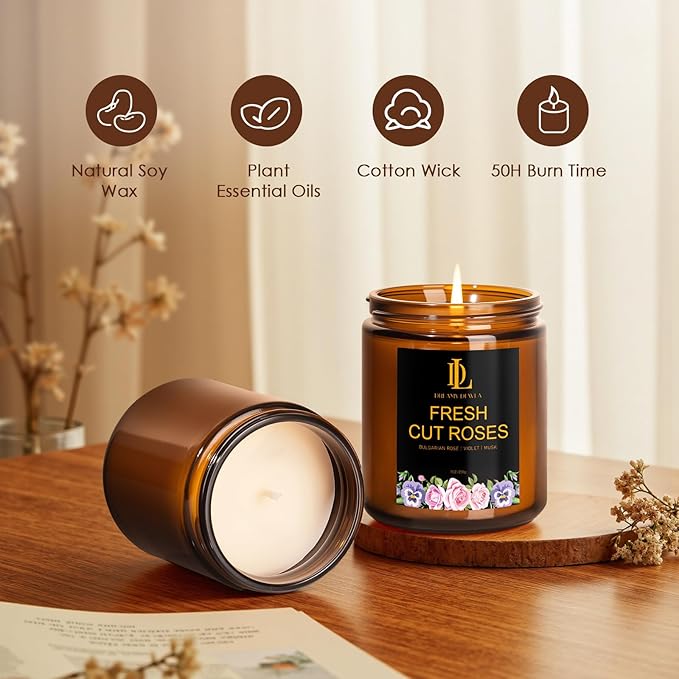 4 Pack Candles for Home Scented, 28 oz Soy Aromatherapy Candle Set, Holiday Valentine's Day Candle Gifts for Women, Scents of Fresh Cut Roses/Lemon Lavender/Vanilla Cupcake/Amber Patchouli