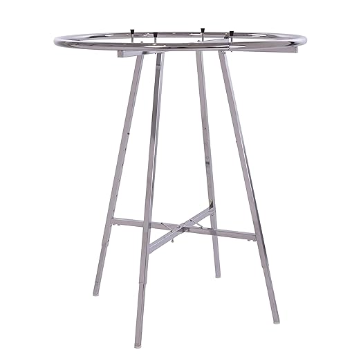 Econoco 42-Inch Folding Round Garment Rack, Adjustable 46–66″ Height Retail Display, Chrome Finish