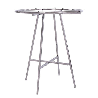 Econoco 42-Inch Folding Round Garment Rack, Adjustable 46–66″ Height Retail Display, Chrome Finish