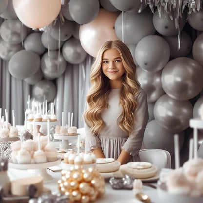 130PCS Gray Balloons, Latex Balloons Different Sizes 18/12/10/5 Inch, Helium Balloons with Ribbon, Party Balloon Set for Birthday Wedding Graduation Anniversary Baby Shower Decorations.