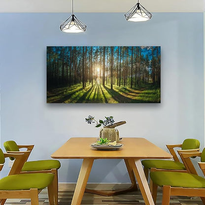 Sunrise Forest Pictures Canvas Wall Art for Living room Office Bedroom Wall Decor,Forest Wall Art Print Paintings Modern Green Nature Landscape Artwork Waterproof Ready to Hang-20x40inch