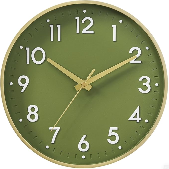 Mosewa Wall Clock 10 Inch, Battery Operated Silent Non-Ticking Modern Analog Clock Decorative for Kitchen, Bedroom, Office(Gold)