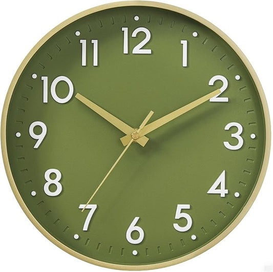 Mosewa Wall Clock 10 Inch, Battery Operated Silent Non-Ticking Modern Analog Clock Decorative for Kitchen, Bedroom, Office(Gold)