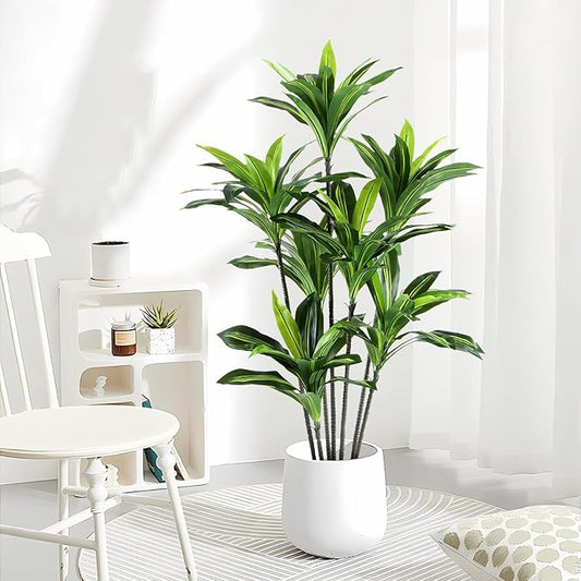 Dracaena Artificial Plant Indoor 5FT - Large Tropical Fake Tree with Lifelike Leaves - Tall Faux Floor Plant in Pot - Artificial Dracaena Tree Indoor for Home Office Living Room Decor