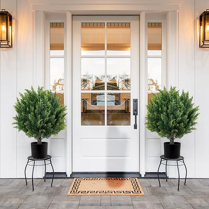 27.6" H Artificial Plants Outdoor Set of 2, Artificial Cypress Topiary Fake Plants, Realistic & UV-Resistant, Perfect for Indoor & Outdoor Decor, Easy to Install & Fade-Resistant