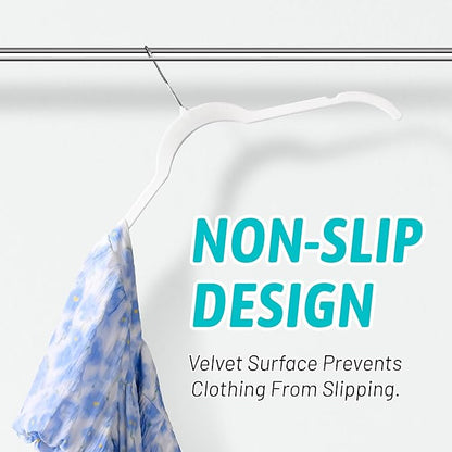 Premium Velvet Shirt Hangers 30 Pack, Non-Slip 360° Swivel Hook Slim Felt Hanger, Space Saving Flocked Hangers for Tank Tops, Blouses, Strappy Dresses(White)