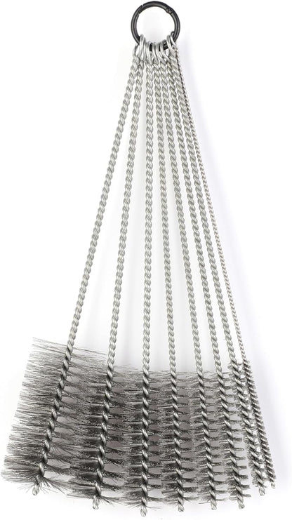 12 Inch Pipe Cleaning Brush Set with Stainless Steel Bristles, Tube Bottle Brush Kit, 8 Sizes for Auto Parts, Bottles, Guns, Tubes, Etc.