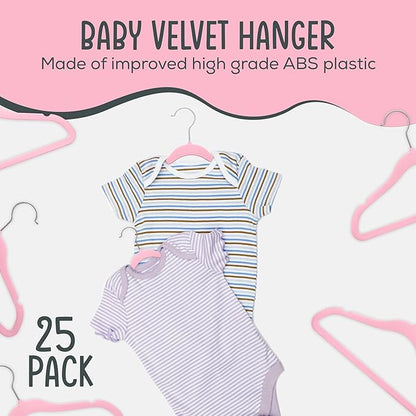 25 Premium Baby Velvet Hangers - 11.8 Inches Non-Slip & Ultra-Slim Baby Hangers for Space-Saving & Children Clothes - 360 Swivel Hook, Strong & Durable Infant & Toddler Clothes Hanger - Pink