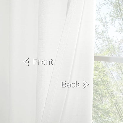 LAMIT White Linen Curtains 45 inch Length 2 Panels, Linen Textured Light Filtering Curtains Privacy Grommet Window Drapes for Bedroom/Living Room/Farmhouse, W42 x L45 Inches