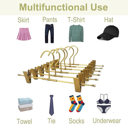 Pants Hangers Gold Aluminum Skirt Hanger 2-Adjustable Clips Heavy Duty Clothes Hangers Space Saving Durable Hanger 11.8" Closet Organizer for Pant,Pack of 10