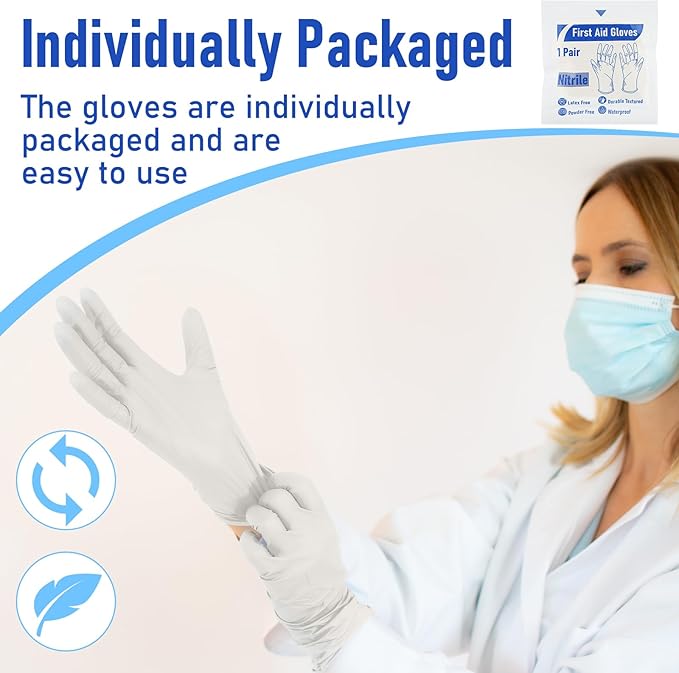 30 Pairs Disposable Emergency Glove Individually Packaged Travel Gloves Travel Trauma Essential Nitrile Glove (White)