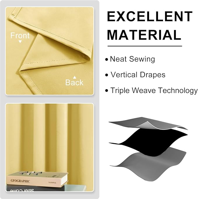DWCN Blackout Curtains for Bedroom, Room Darkening Thermal Insulated Grommet Window Drapes for Living Room - W42 x L72 Inches, Light Yellow, Set of 2