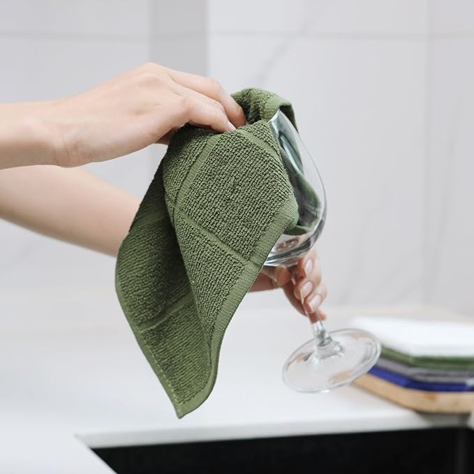 Glynniss Dishcloths Kitchen Highly Absorbent Dish Rags 100% Cotton Dish Cloths for Washing Dishes (Garden Green White)